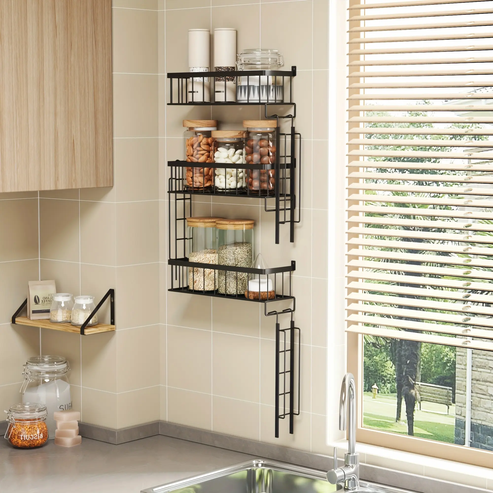 TOMNK Fire Escape Wall Shelf - Decorative Ladder Shelf, Wall Art Floating Shelf Black Metal Shelves For Bedroom, Home Office Storage And Display (3-Tier), Room Decor, Bathroom Decor, Floating Shelves