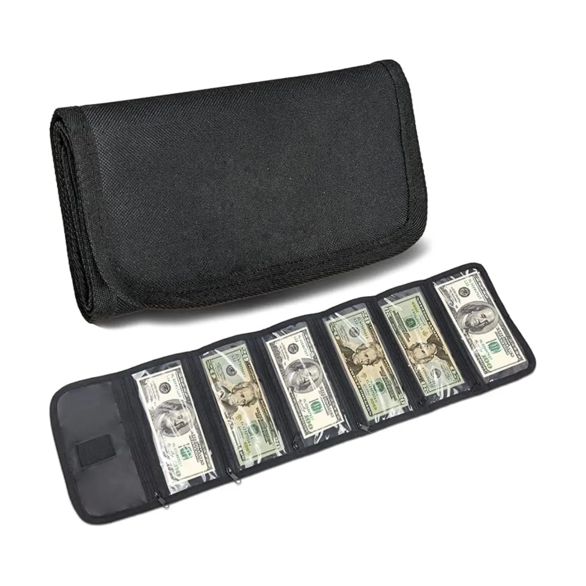 Money Organizer Wallet with 6 Zipper Pockets, Cash Budget Organizer Pouch, Travel Money Holder for Bills Receipts Tips