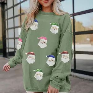 Mntaor Women's Oversized Christmas Sweatshirt with Sequin Turkey Graphic Corded Baggy Long Sleeve Winteroutfit Round Neck Casual Tops for Comfortable Wear