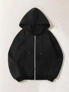 Regular Knitted Zip-Up Hoodie with Drawstring, Cozy and Stylish Hooded Sweatshirt for Casual Outdoor Wear, Perfect for All Seasons