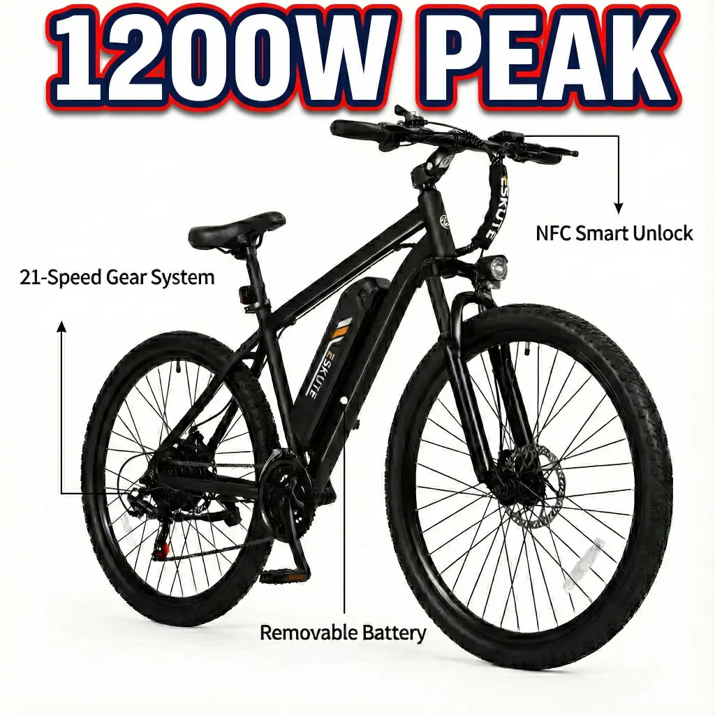 1200W Powerful Motor –21-Speed Gear 27.5" electric Mountain Bike for Adults , 28MPH Speed, 40-Mile Range, NFC Unlock，ebike for Commuting & Adventure，UL Certified for Safety. speedway bike 5th wheel ebike with Dual Suspension bikespokes