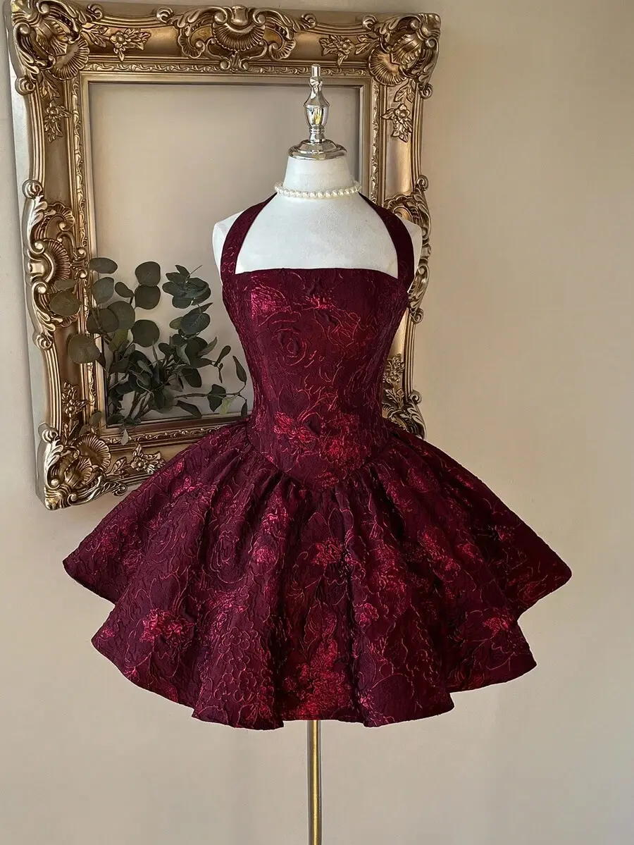 jacquard scoop neckline solid bowknot layered dress - TikTok Shop