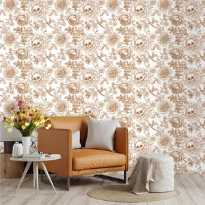 Vintage Rose Skull Wallpaper, PVC Adhesive Backing, Peel and Stick, Kitchen/living Room/bedroom Decor, Large Area Wall Transformation