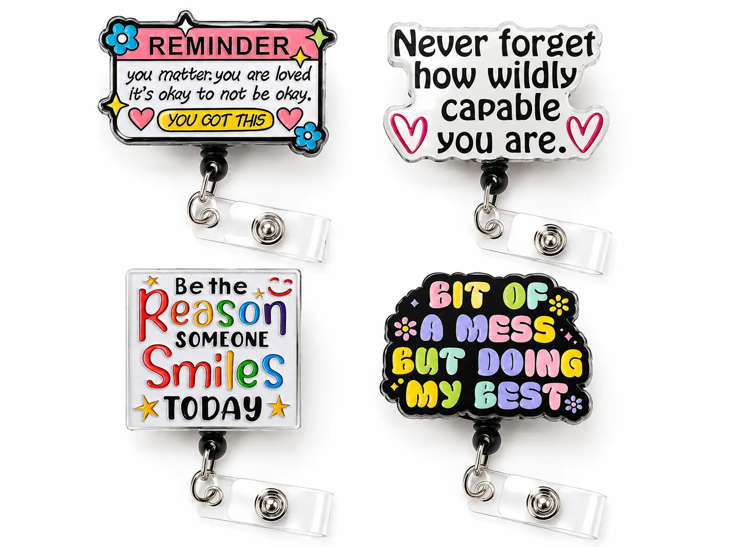 Colorful Mental Health Acrylic Badge Reel Positive Quotes Retractable ID Card Holder Nurse Teacher Office Gift