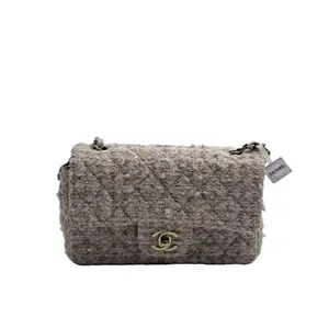 Pre-owned CHANEL FRANCE Crossbody Bags H1 Classic Flap (CF) Pink Tweed Large Mini Chain Bag 17109