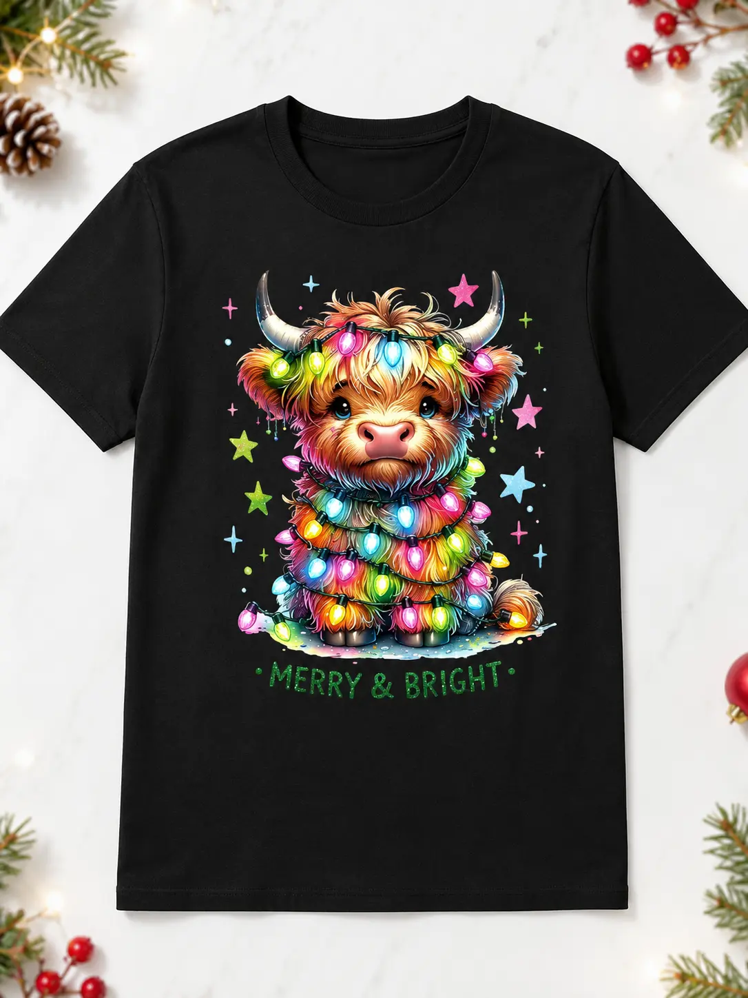 Women's Crew Neck T-Shirt, Casual Christmas Calf Graphic Print Top, All Season Cotton Short Sleeve, Tops, Shortsleeve, Machine Wash, Pure Cotton Fit Womenswear