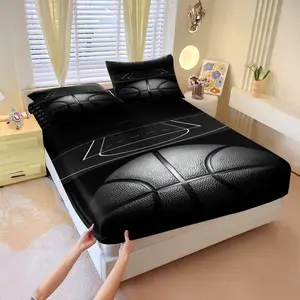 Basketball Theme Fitted Sheet Set,Includes 1 Fitted Sheet & 2 Pillowcases without Filler,Competitive theme,Suitable for sports enthusiasts who value the sense of ceremony,Soft and comfortable,Suitable for all seasons,Multiple styles to choose from.