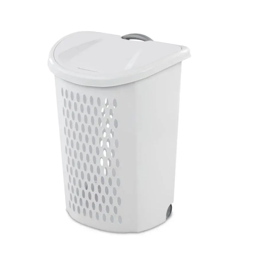 White Plastic Wheeled Laundry Hamper with Handle – Easy Transport