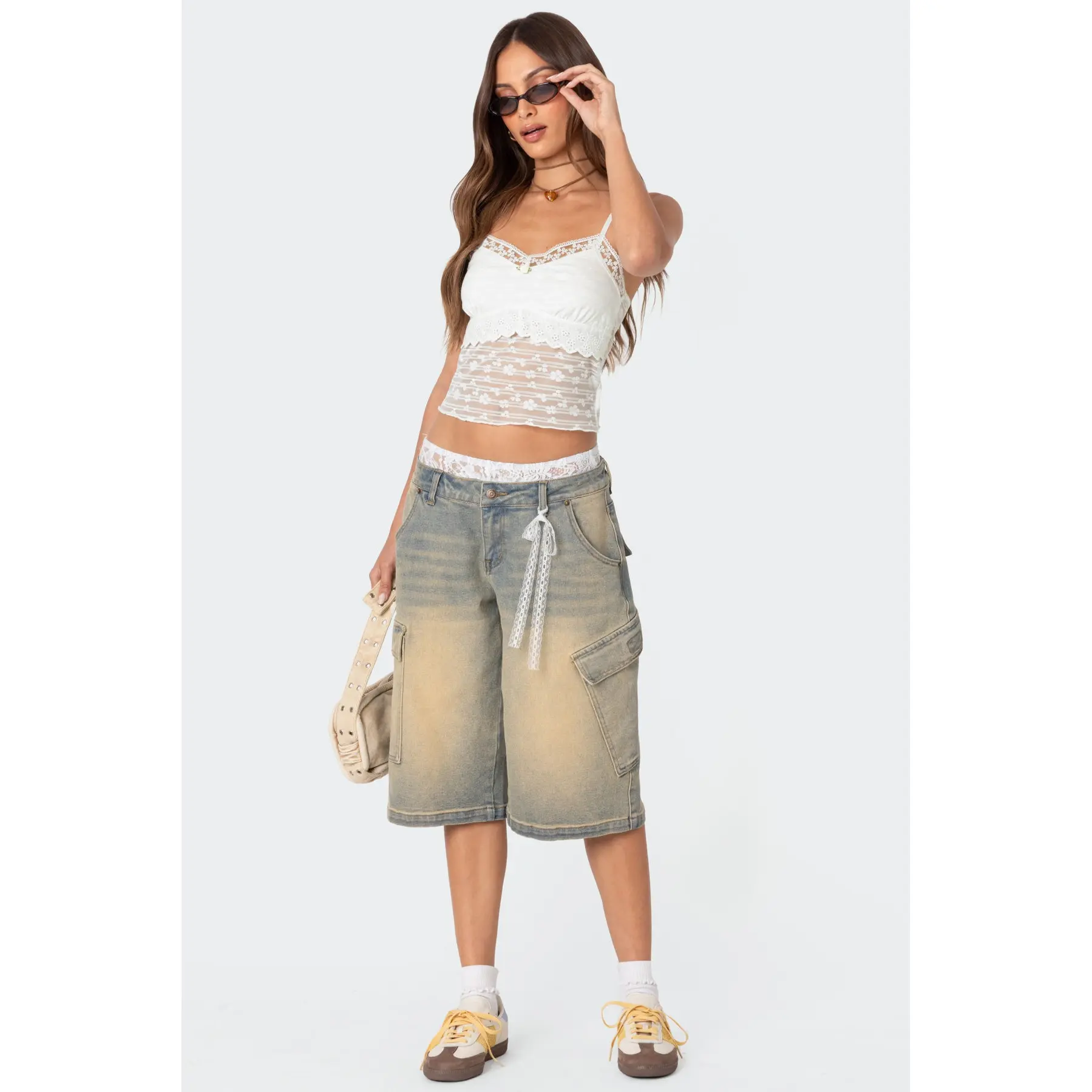 Lace Boxer Denim Bermuda Shorts