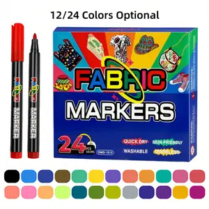 Fabric Paint Markers 12/24 Color Set – Waterproof Permanent Fine Tip Textile Pens for Clothes T-Shirts Canvas Shoes,Machine Washable Fade-Resistant Quick Dry Graffiti Highlighter Fabric Marker Pen for DIY Art Craft Supplies Scrapbook Poster Card Coloring