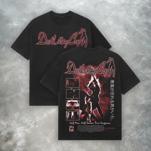 Devil May Cry Dante Graphic Tee Streetwear - Gildan 5000 Heavy Cotton Vintage Wash Style T-Shirt - Premium Y2K Aesthetic Gaming Merch - High Quality DMC Fan Gift Apparel