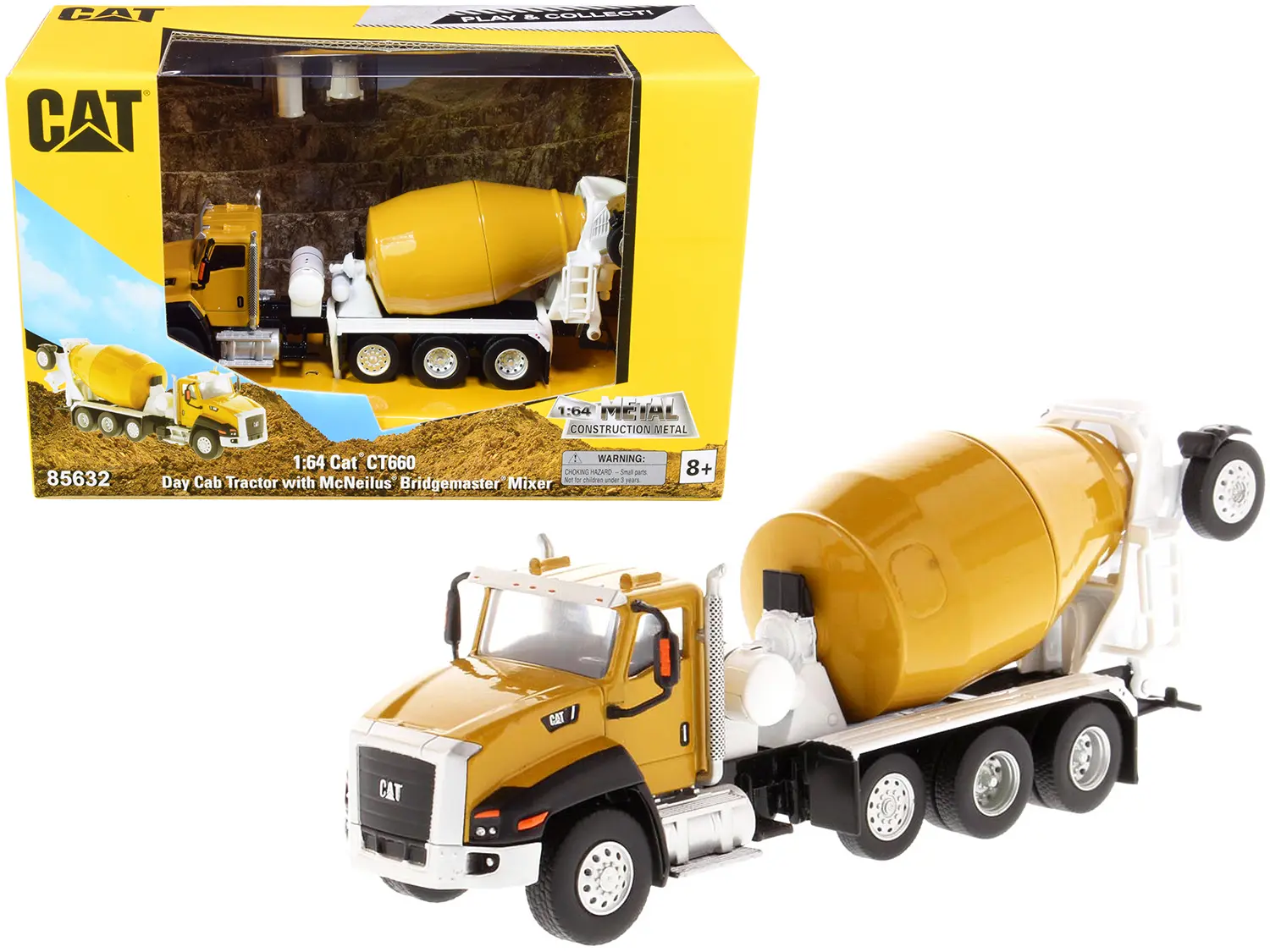 CAT Caterpillar CT660 Day Cab Tractor w/McNeilus Bridgemaster Concrete Mixer "Play & Collect!" 1/64 Model by Diecast Masters