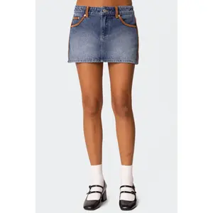 Vera Suede Trim Denim Mini Skirt