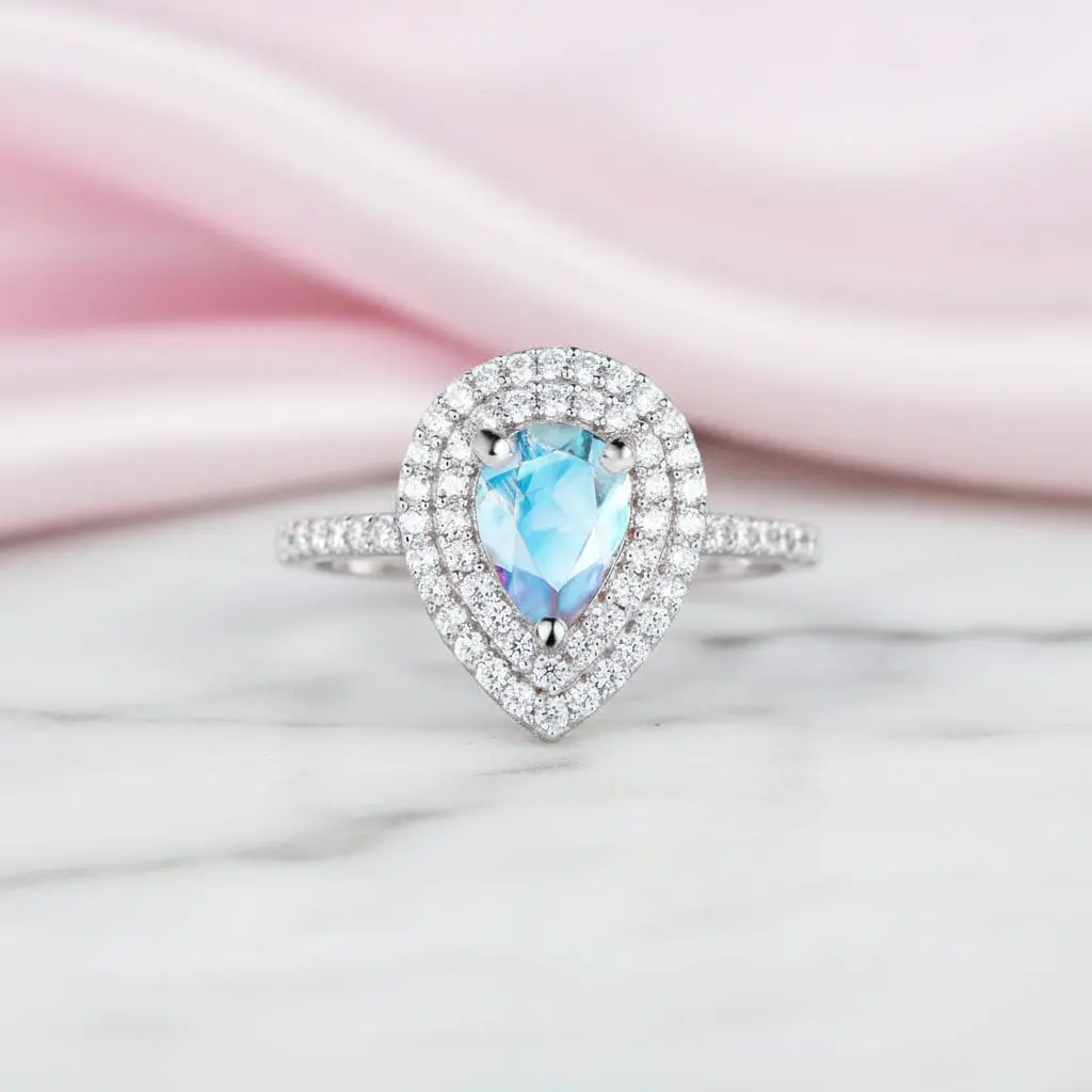 14k Gold Moonstone 1ct Pear Cut Engagement Ring