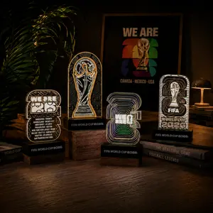 2026 FIFA World Cup Official Trophy LED Lamp – Acrylic Light-Up Display with Wooden Base, Plug-in Power, Collectible Memorabilia Gift for Soccer Fans, Kids, Teens & Adults for Bedroom Desk
