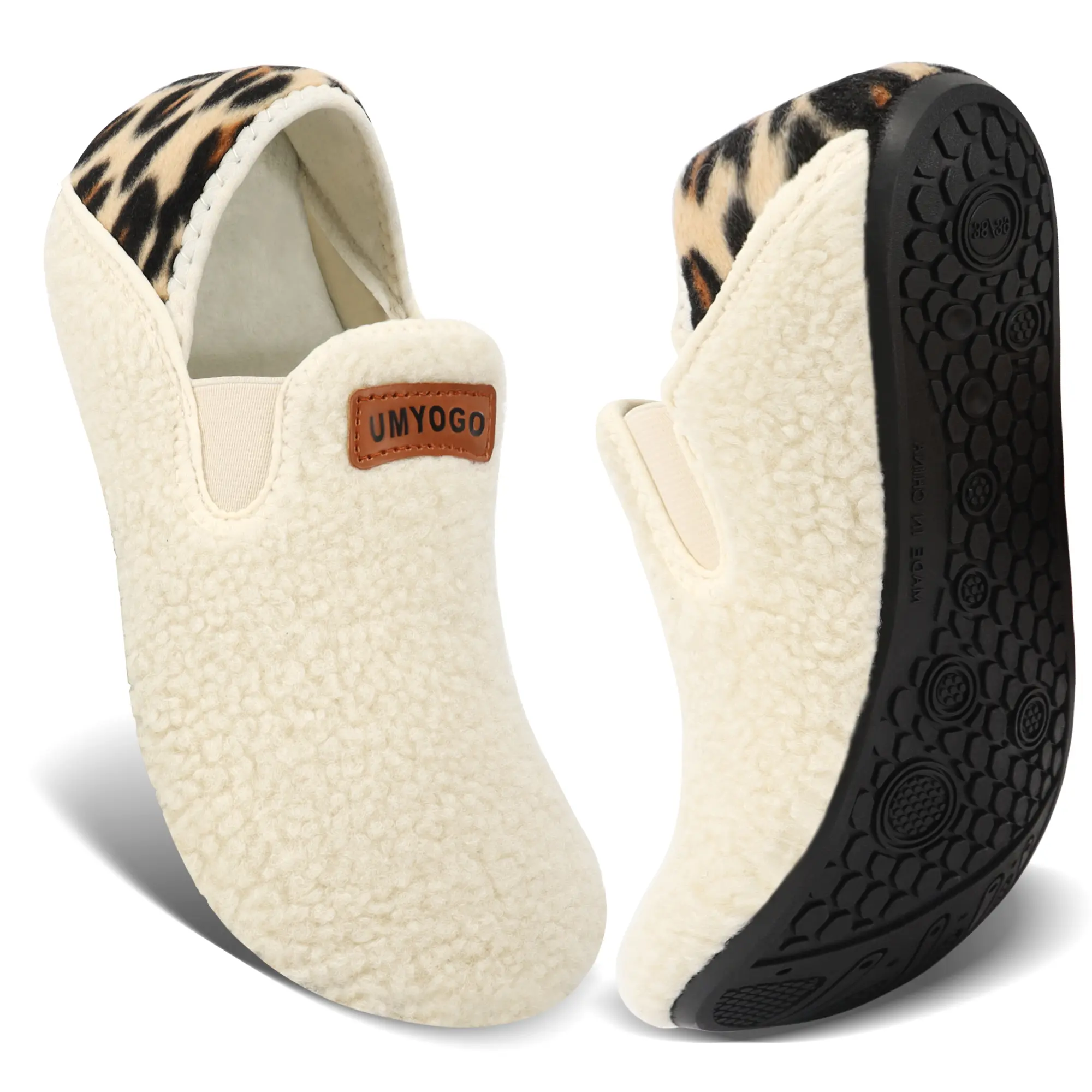 Cozy House Slippers for Women & Men, Warm Fuzzy Slip-On Indoor Outdoor Shoes with Stretch Sides, Soft Fleece Lining, Non-Slip Rubber Sole