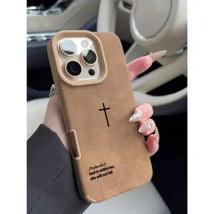 Retro Velvet Texture Cross Bible Verse Phone Case, Minimalist Religious Style Cross Christian Cool Phone Case, Suitable As A Christian Gift For Girlfriend/Boyfriend, Compatible for iPhone 17 Pro Max Phone Case 17 Air 16E 16 15 Plus 14 13 12 11 X XS Max