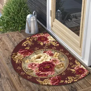 1Pc Red Roses, Roses Design Semi-Circular Mat, Washable Rugs, For Entrance Door, Bathroom, Living Room, Laundry Room, Home Decor And Accessories, Soft, Easy To Clean And Maintain, Birthday Gifts, Kitchen Decor,Christmas Home Decor,Thanksgiving Gifts