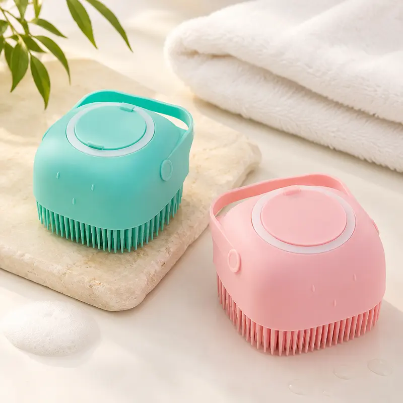2-in-1 Silicone Rubber Pet Bath Brush with Shampoo Dispenser - Soft Bristles, Ergonomic Grip Reduces Hand Fatigue, Waterproof Detachable Head, Gentle Massage Grooming Supplies for Dogs, Clean Bathing