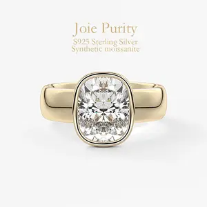 2CT Cushion Cut Moissanite Women's Fashion Wedding Ring, S925 Silver Plated 18K Gold, Hypoallergenic & Tarnish-Free Luxury Jewelry with Premium Gift Box, Perfect Gift for Her