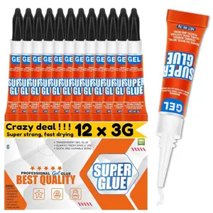 Super Glue Gel Clear Non-Drip, 12 X 3g  Purpose  Adhesive Ca Glue Quick Dry Instant Glue for Plastic, Metal, Ceramic, Shoe, , Leather, Model, Aquarium, Rhinestone,  and DIY Crafts