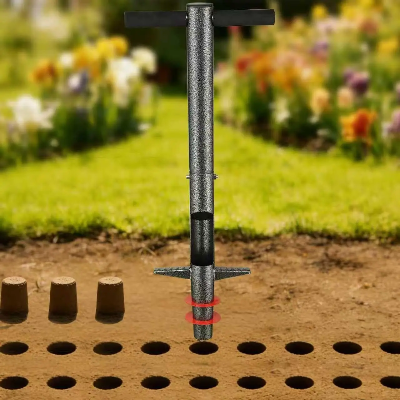 Bulb Planter Tool, 33.5" Long Handle Sod Plugger for Standing Planting, 2"/4"/6" Adjustable Depth Garden Hole Digger, Heavy Duty Auto Eject Lawn Plugger for Flower Bulbs,Grass Plugs,Seedlings