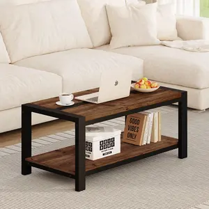 Coffee Table for Living Room, Industrial  and Metal Living Room Tables, Farmhouse Rectangular Center Table (Rustic Oak, 43 Inch)