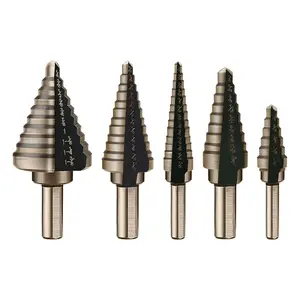 Step Drill Bit Set - 5 Pcs High Speed Steel Titanium Step Drill Bits, Step Bits for Wood, Plastic, Aluminium, Multiple Size Hole Cutting Drilling Cone Unibit Step Drill Bit for DIY Lovers