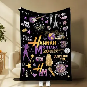 Hannah Princess 20th Anniversary Special Retro Music Blanket, 2000s Teen Pop Star Nostalgic Bedding For Fans, Best Of Both Worlds Guitar Graphic Cozy Room Decor Gift | 270326.R0718.ID01
