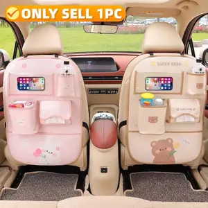1PC Attractive PU leather Car Backseat Organizer with touch screen control travel kick pads and dust protection multi-purpose storage for easy access and organization in your vehicle