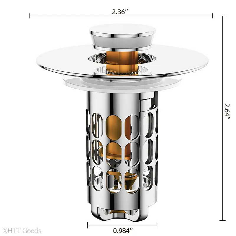XHTT Upgraded 3 in 1 Bathroom Sink Drain Strainer, Universal Pop Up Stopper, Removable Stainless Steel Filter Basket Hair Catcher, Sink Plug for 1.1''~2.36'' Basin, Brass Bullet Core Stainless Steel Material