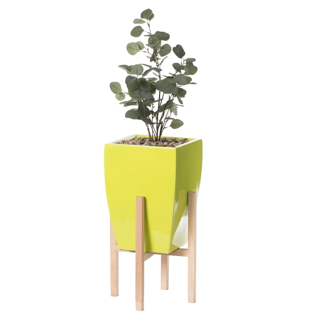 212 MAIN Modern Plant Pot - Sleek Fiberglass Square Large Planter with Wooden Base Stand, Model QI004000.GN, 23" h x 16" w x 16" l, Spacious Interior for Home Decor (Home Improvement, Garden Supplies, Flower Pots & Planters)
