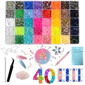 40000Pcs 40 Color Jelly Rhinestone Kit, Rhinestone Bedazzling Kit with Tool & All Free Accessories for DIY Nail Art, Crafts, Shoes & Tumbler Decoration