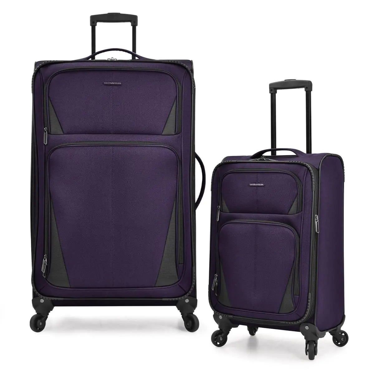 Purple 2-Piece Polyester Twill Soft-Side Expandable Luggage Set - 22In Cabin-Sized & 30In 360-Rotation Spinner Wheels, Adjustable Push-Button Handle, 2 Exterior Zippered Pockets, 22"H x14.25"W x10"D, 17 lbs Rolling Luggage Set, Expandable Luggage Sets