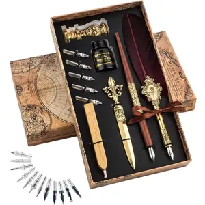 Feather Pen and Ink Set-Quill Pens Calligraphy Pen Set Fountain Dip Pen