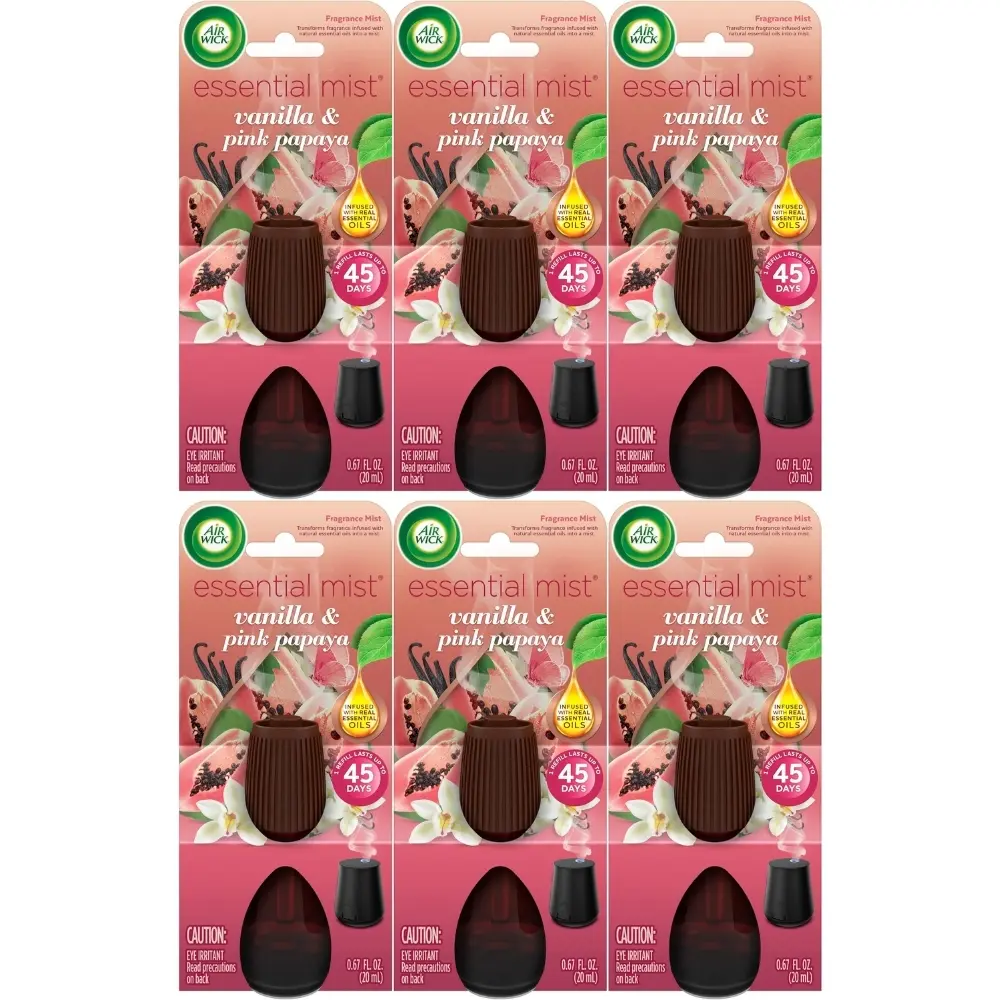 Air Wick Essential Mist Refill, Vanilla & Pink Papaya, 0.67 oz ( Box of 6 )