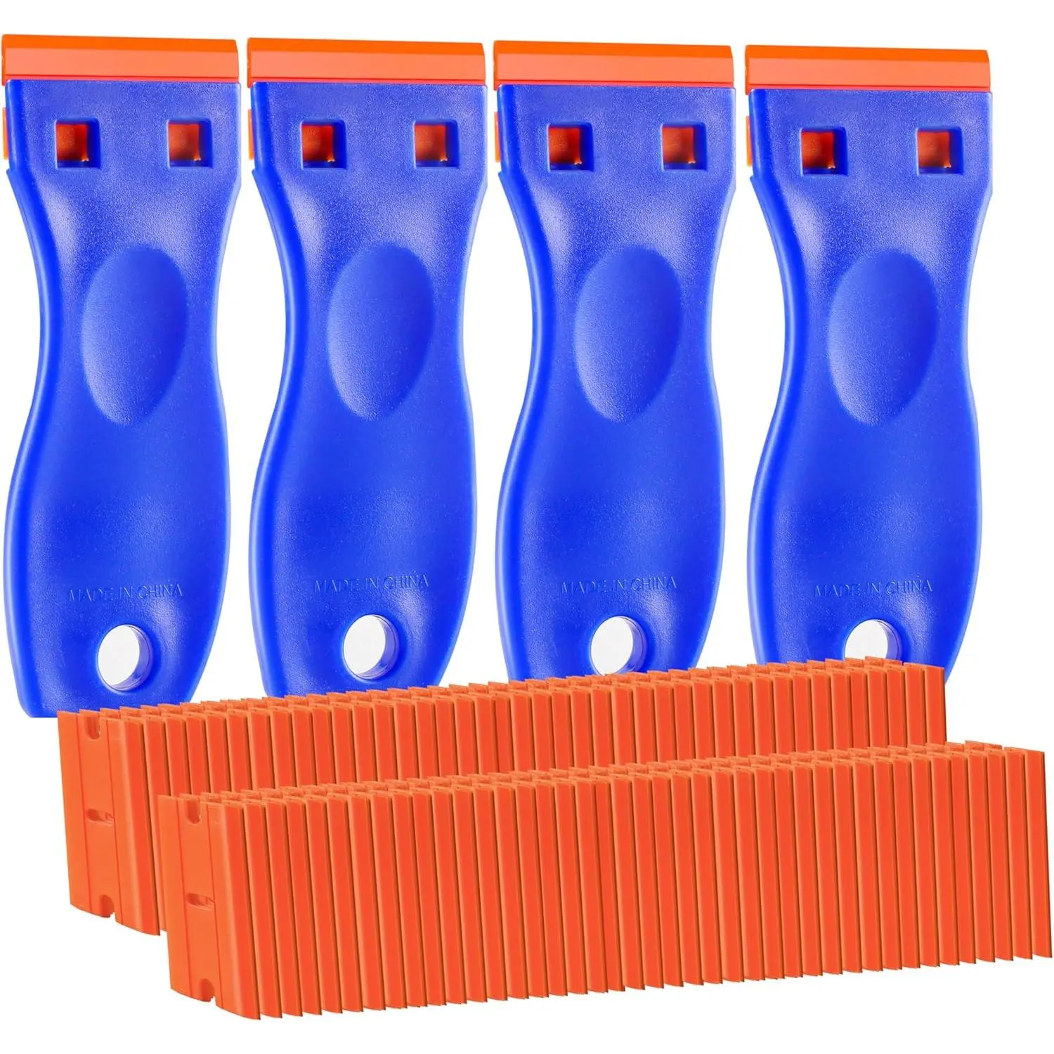 4 count Plastic Razor  Scraper and 120 count Plastic , Cleaning Scraper Tool for Remover, Adhesive, Stickers, Decals, Glass, Labels,  Windows