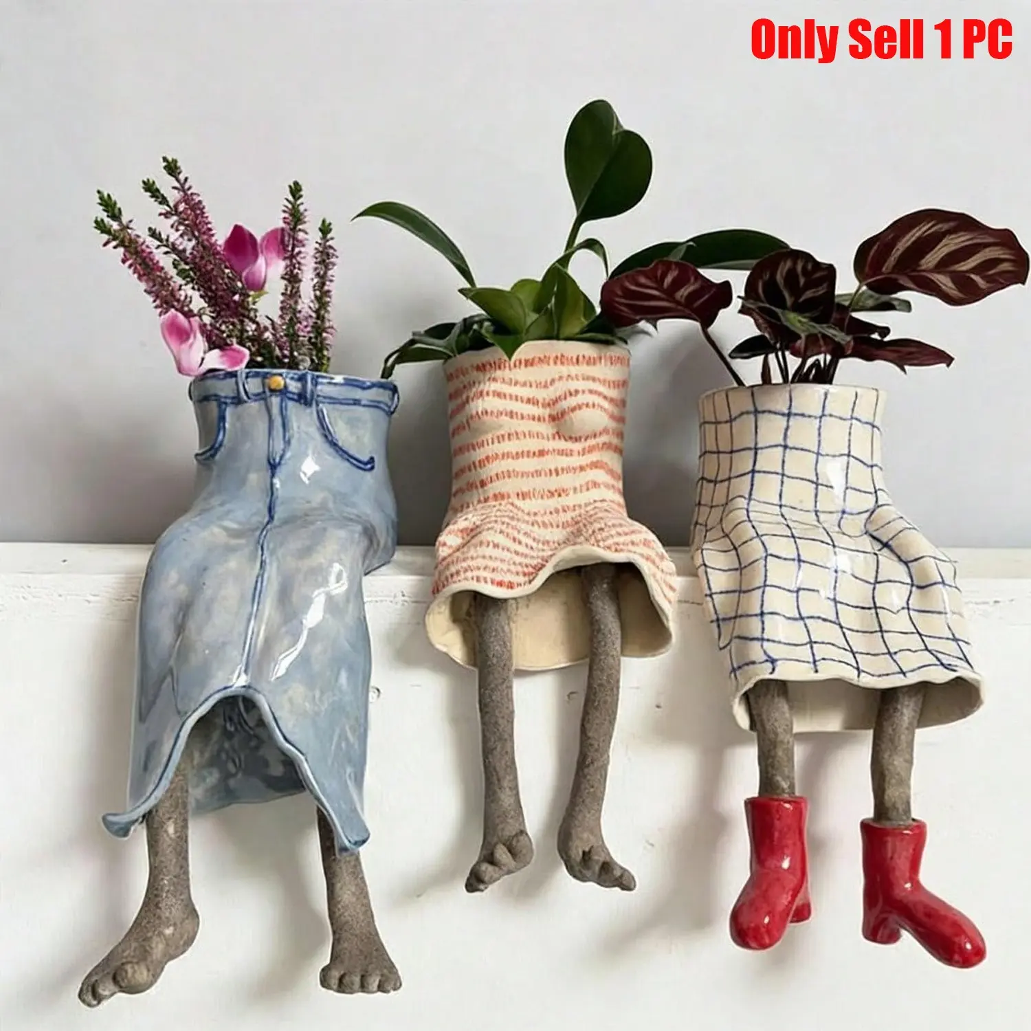 1 Pcs Creative Leg-Shaped Planter Green Potted Plant Container Home Courtyard Garden Decor Resin Handicraft Ornament Gift