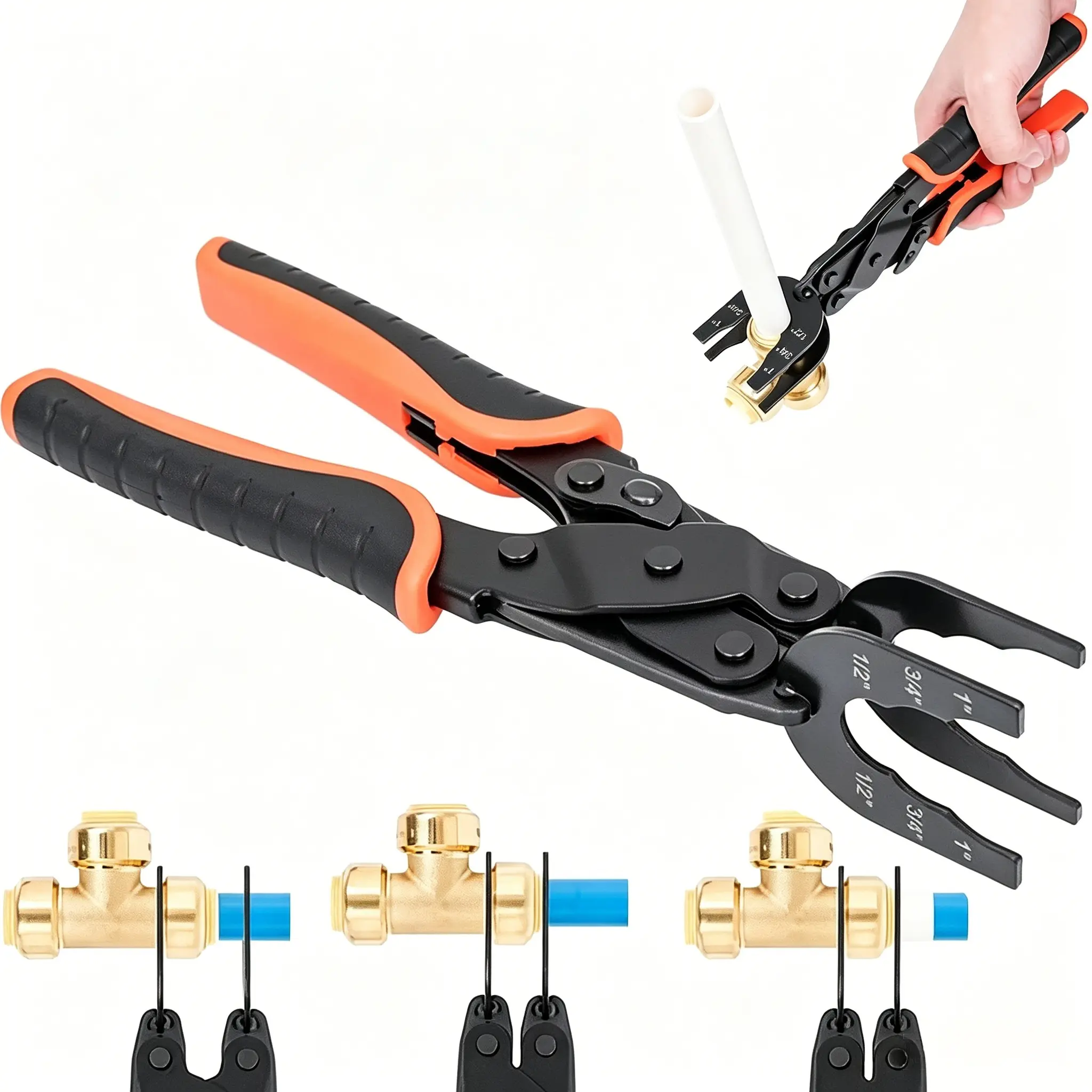 New Push-Fit Disconnect Tong Tool, Multi-Sized Removal Tools for Removing Brass Push-in and Water Pipe, Sized 1/2 inch, 3/4 inch, 1 inch
