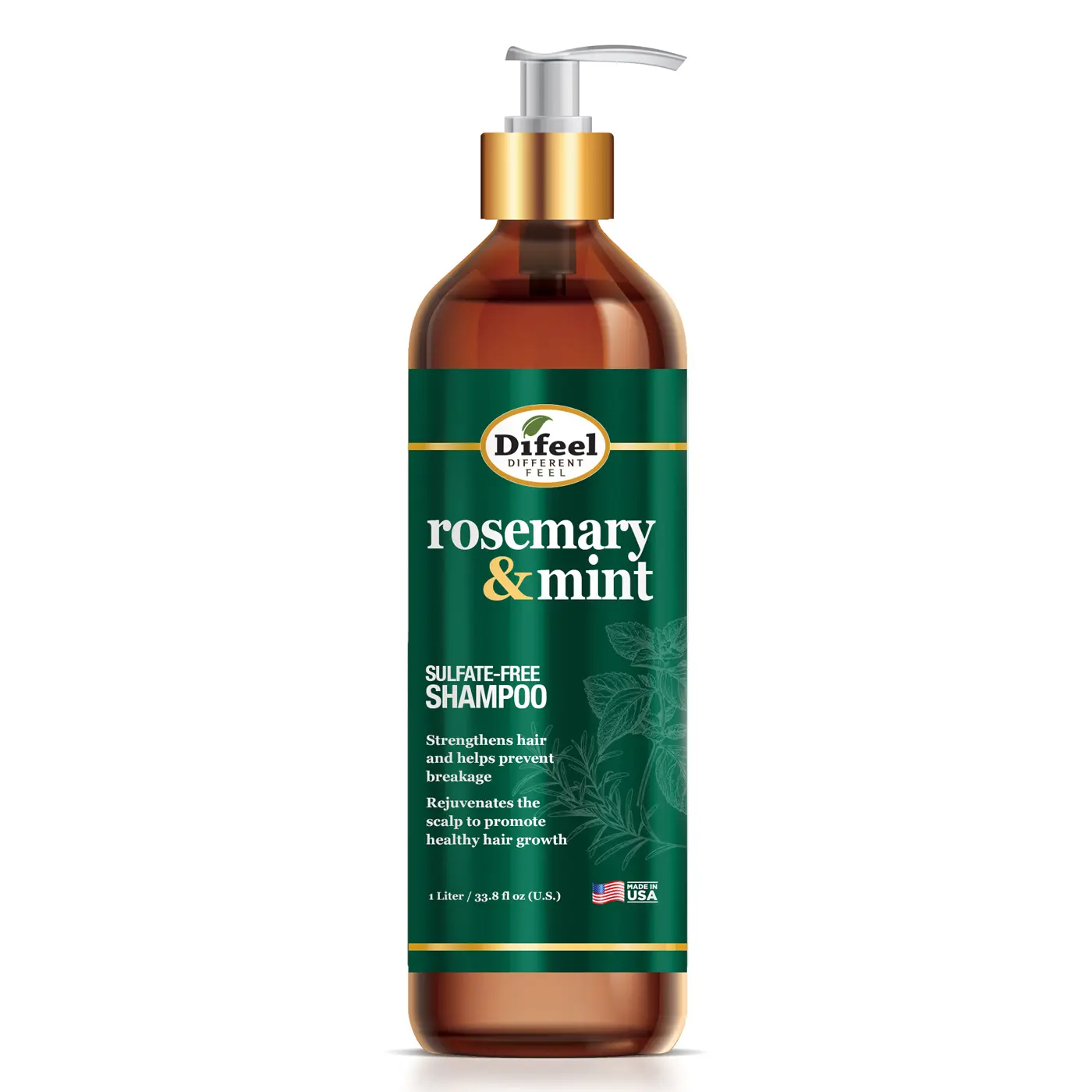 Difeel Rosemary & Mint Shampoo with Biotin Large 33.8 oz. - Sulfate-Free Strengthening & Nourishing Haircare for Stronger Fuller Thicker Hair