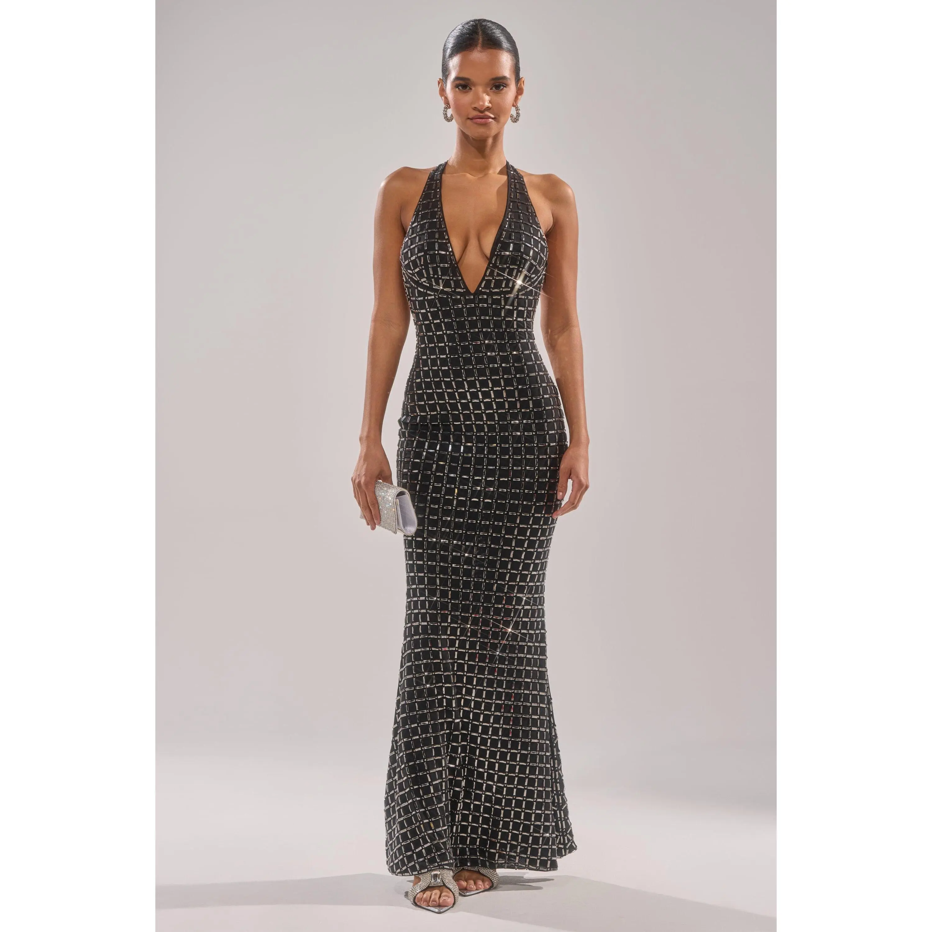 DRESSED UP WITH NOWHERE TO GO RHINESTONE MAXI DRESS