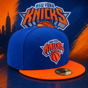 New York Knicks 2T NBA TEAM-BASIC Royal-Orange Fitted Hat by New Era Unisex Streetwear Hats Collector Style Headwear for Baseball and Urban Fashion Lovers