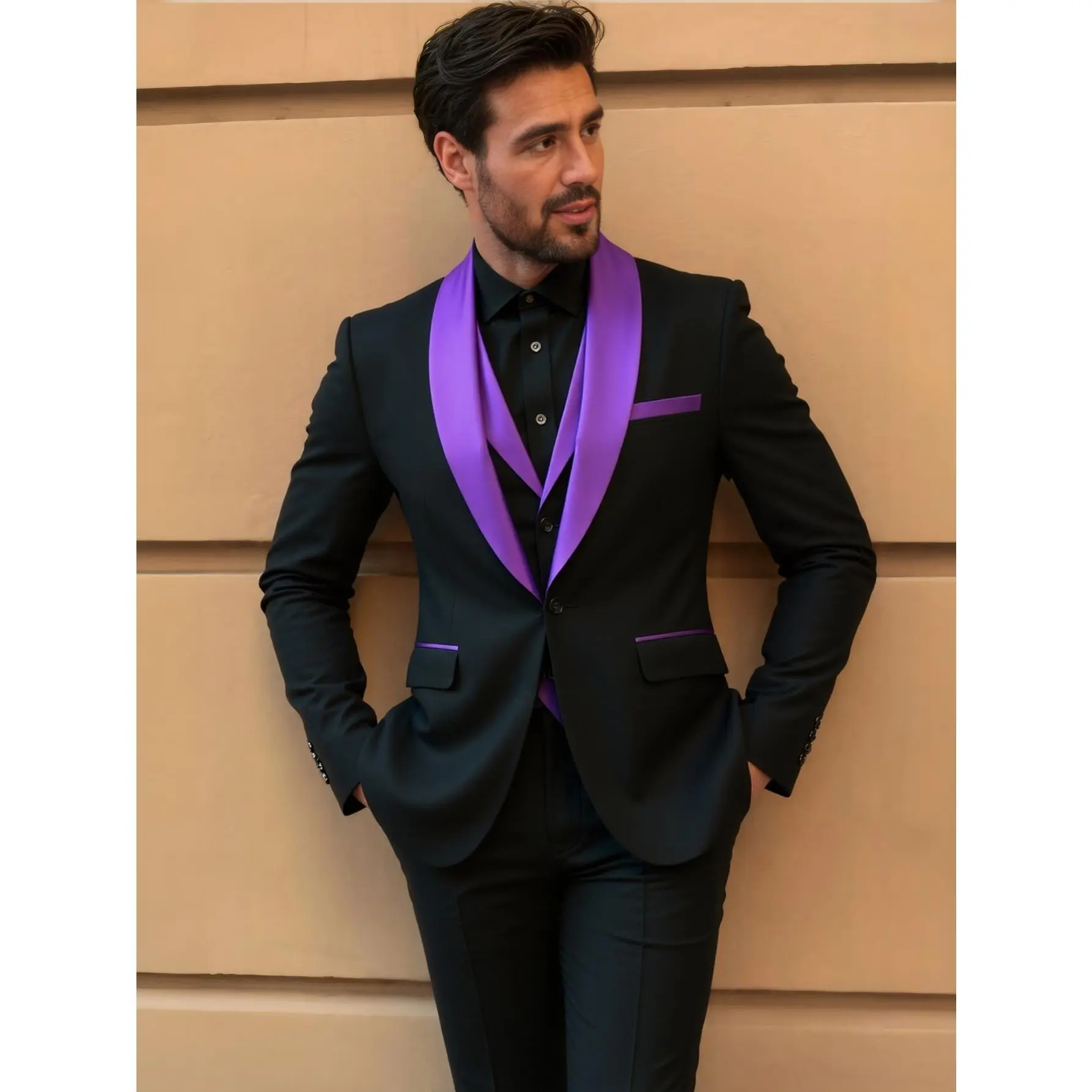 Men's Suit Slim Fit 3-Piece - One Button Solid Shawl Lapel Blazer, Vest & Pants Set for Wedding Casual Business Tuxedos Classic Formal suits