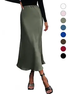 Women's Solid Color Satin Smooth Slim Fit Skirt, Elegant Fashion Skirt for Work Office Business, Ladies Clothes for All Seasons