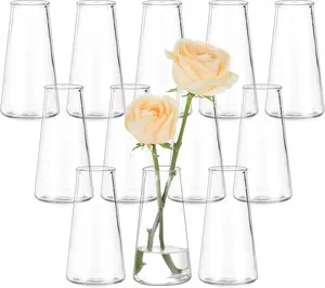 Glass Bud Vases for Centerpieces: Small Clear Modern Flower Vase Set of 12, Minimalist Cute Mini Decorative Bulk Vases for Wedding Birthday Bridal Shower Party Events Dining Room Table Decor
