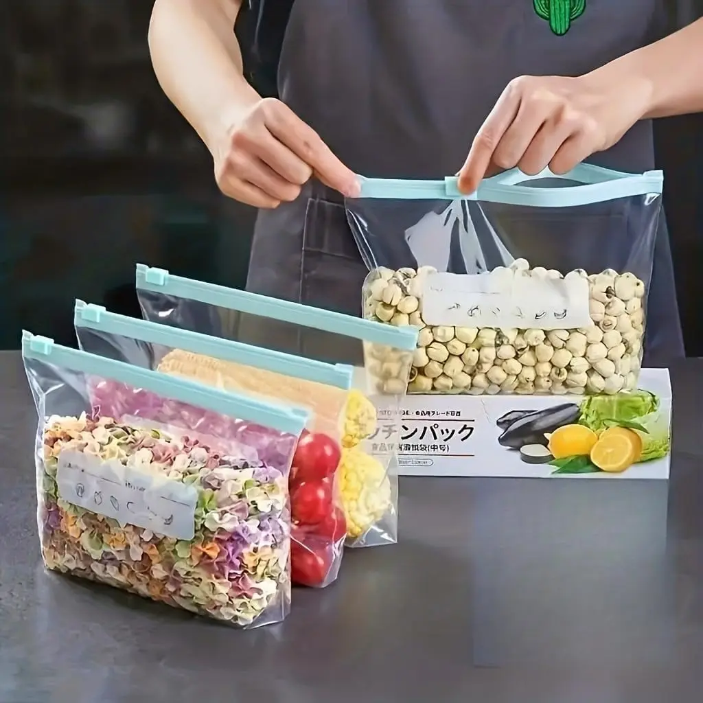 30 large, 20 small and 10 medium Zipper Bags Three Sizes 60-Pack Resealable Food Storage For Fruits Grains Vegetables And Meat Kitchen Storage, 60pcs