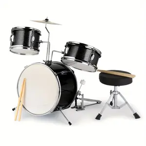 Black Snare Drum Percussion Instrument Complete Kit (3pcs) - 14"x10" Pedal, Drumsticks, Wrench, Drum Stool