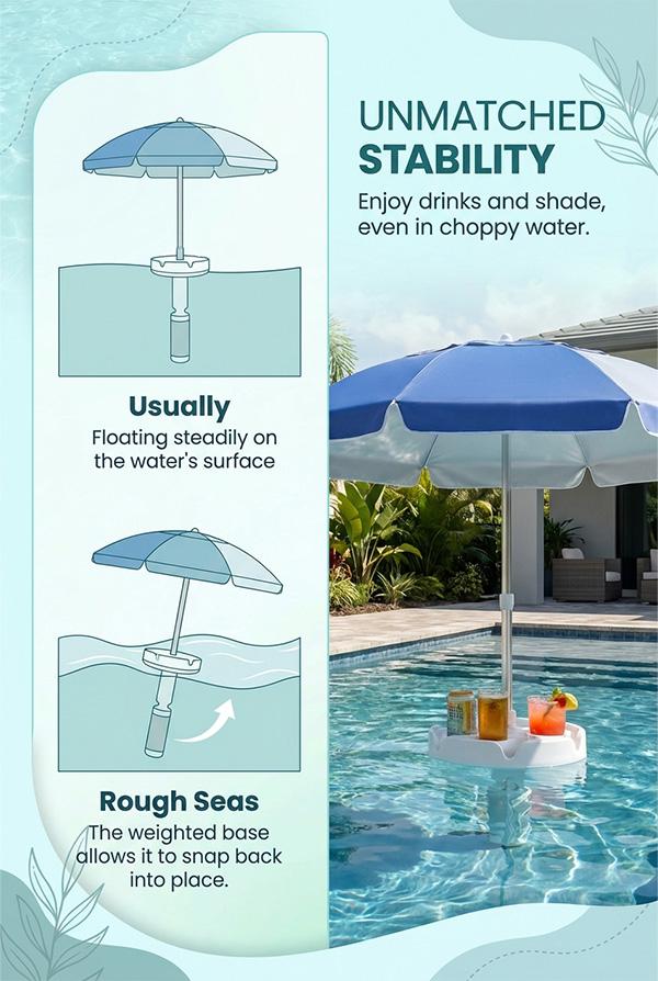 Floating Pool Umbrella with Bar and Base, Portable Pool Bar Table Umbrellas with Cup Holder & Phone Stand, Floating Poolside Shade, Included Easy Carry Bag, for Inside of Pool, Swimming Area, Lake House, Beach, Summerwins, DealsForYouDays