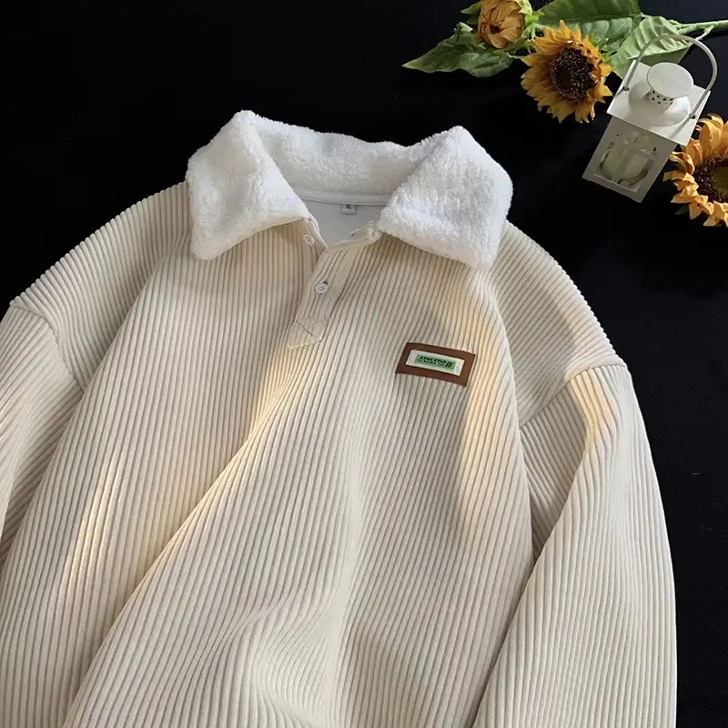 Unisex corduroy lapel sweater Unisex autumn and winter thickened lamb wool coat men's couple jacket Womenswear Clothes