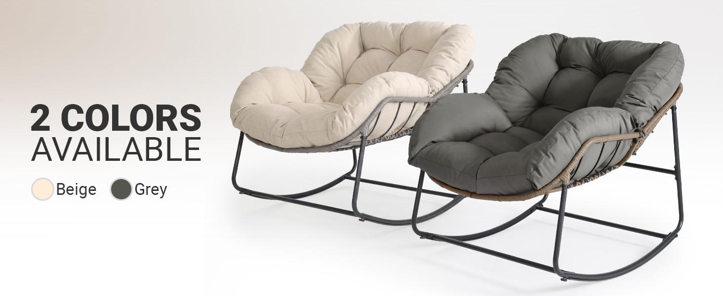 Outdoor Rocking Chair with Thick Cushion,300lbs Capacity, Indoor Egg Rocking Chair with Adjustable Backrest for Backyard, Balcony, Living Room